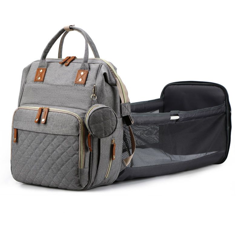 Multi-functional baby diaper bag & Bed - Grey