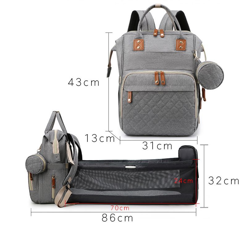 Multi-functional baby diaper bag & Bed - Grey