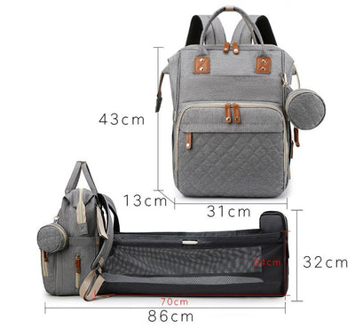 Multi-functional baby diaper bag & Bed - Grey