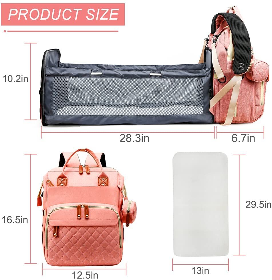 Multi-functional baby diaper bag & Bed - Pink
