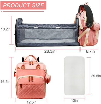 Multi-functional baby diaper bag & Bed - Pink