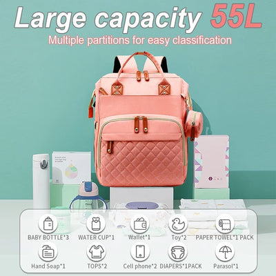 Multi-functional baby diaper bag & Bed - Pink