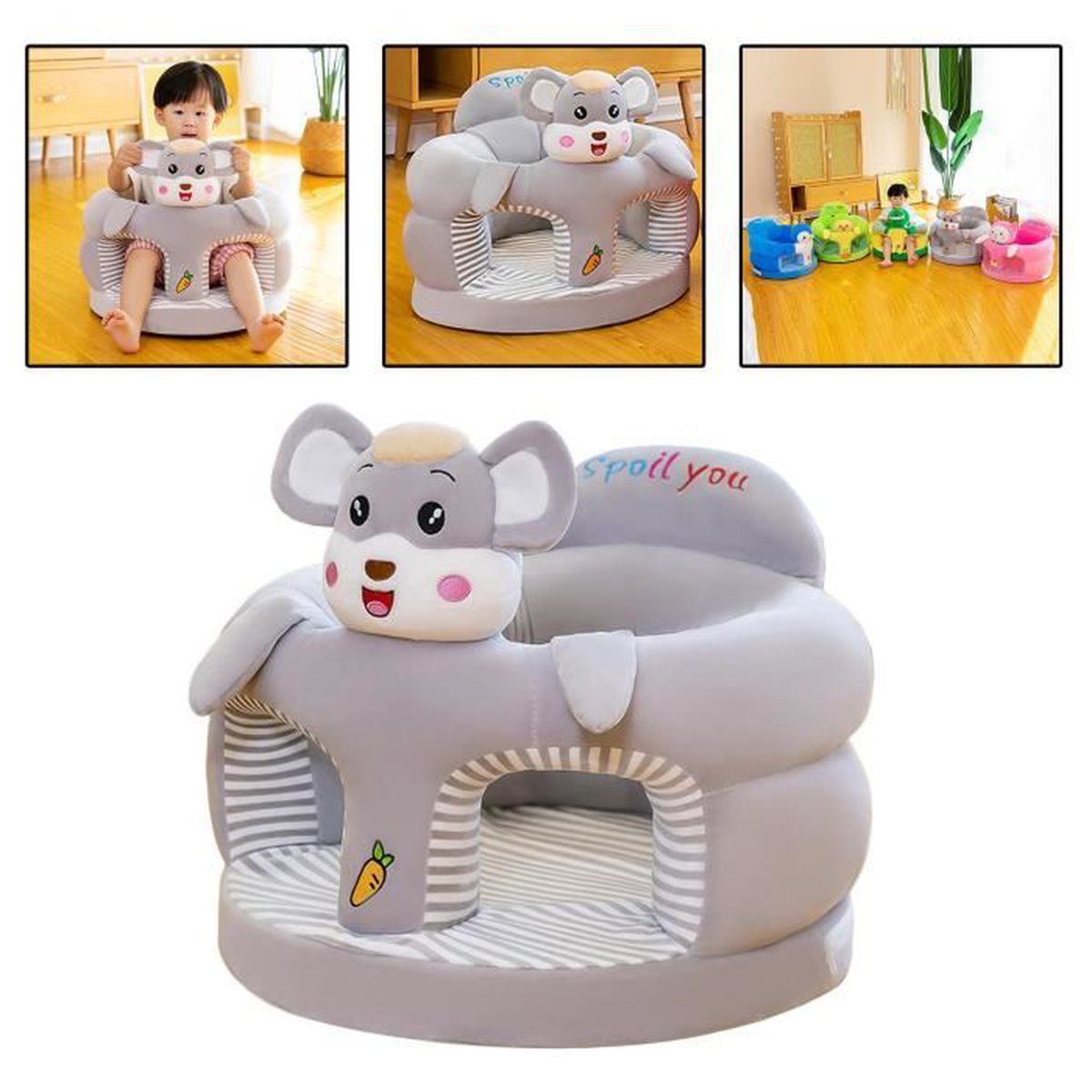 Baby Sofa Support Seat Cover Plush Chair Learning to Sit Comfortable - Grey