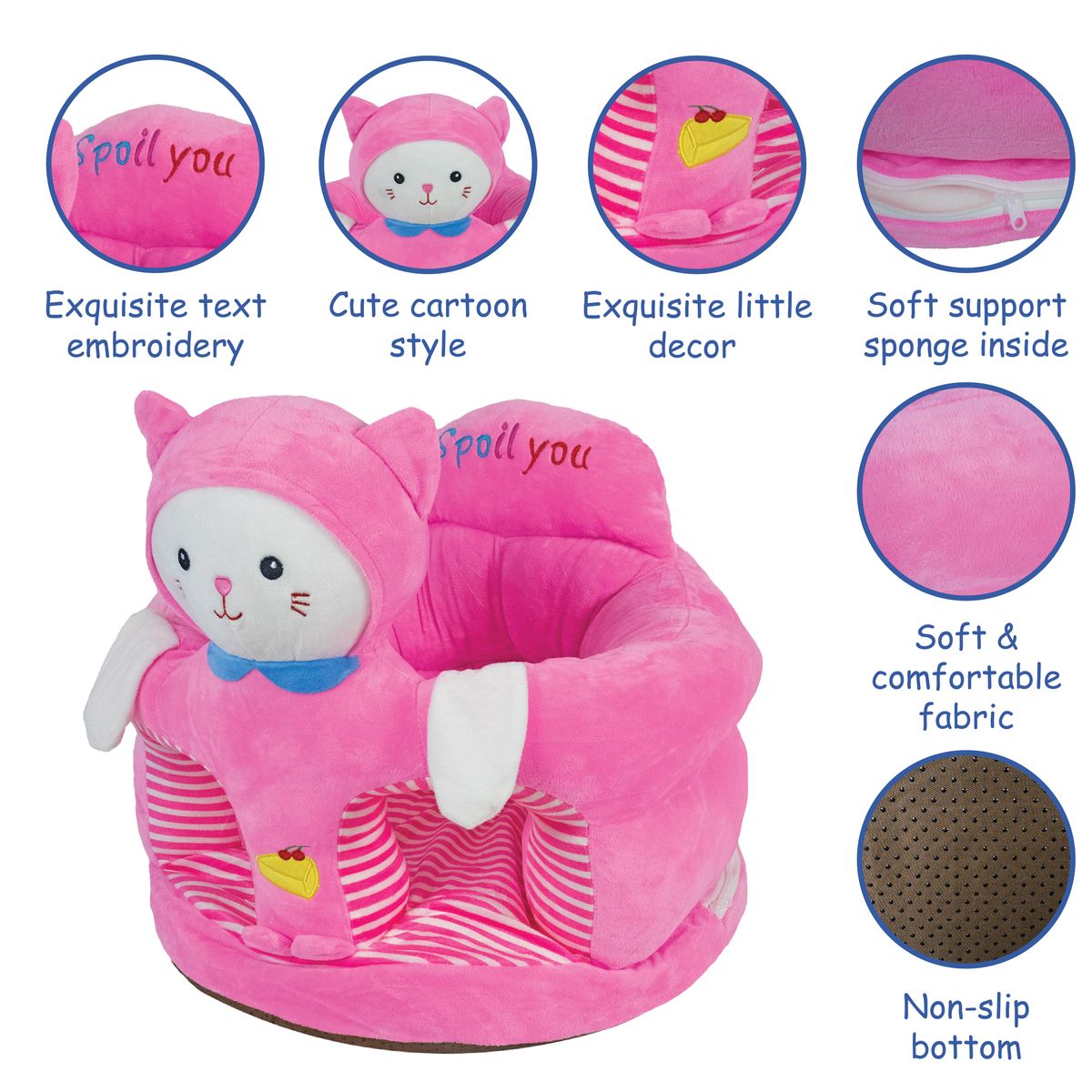 Baby Sofa Support Seat Cover Plush Chair Learning to Sit Comfortable - Pink